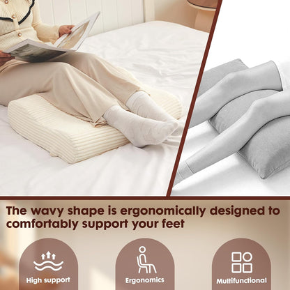 B Shape Corduroy Recliner Foot Pillow, Foam Extra Large Foot Rest Cushion with Adjustable Straps, Suitable for Bed Chair Sofa Headrest Back Lumbar Leg Support Pillow (Light Brown)