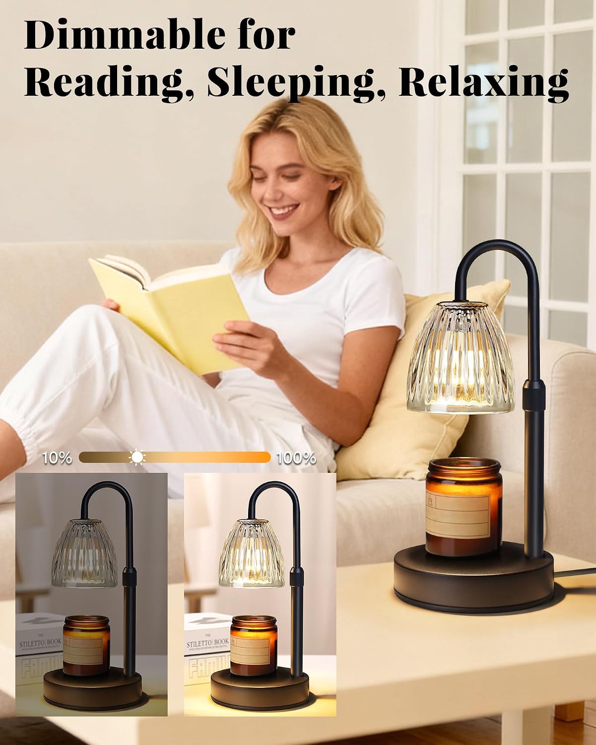 Candle Warmer Lamp with Timer Dimmer Adjustable Height, Mothers Day Gifts for Mom, Birthday Gifts for Women, House Warming New Home Decor, Electric Wax Warmer for Jar Candles, Gold