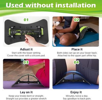 Back Stretcher for Lower Back, Pneumatic Adjustable Lumbar Support Board with 10 Magnets and 90 Massage Points, Daily Back Stretching Device for Home, Office, Yoga and Travel