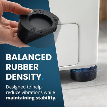 Anti Vibration Pads for Washing Machine with Tank Tread Grip - 4 Pack + Level - Fits Most Round Feet up to 1.75” - Stops Washer Dryer from Moving - Rubber Antivibration Stabilizer for Leveling Washer