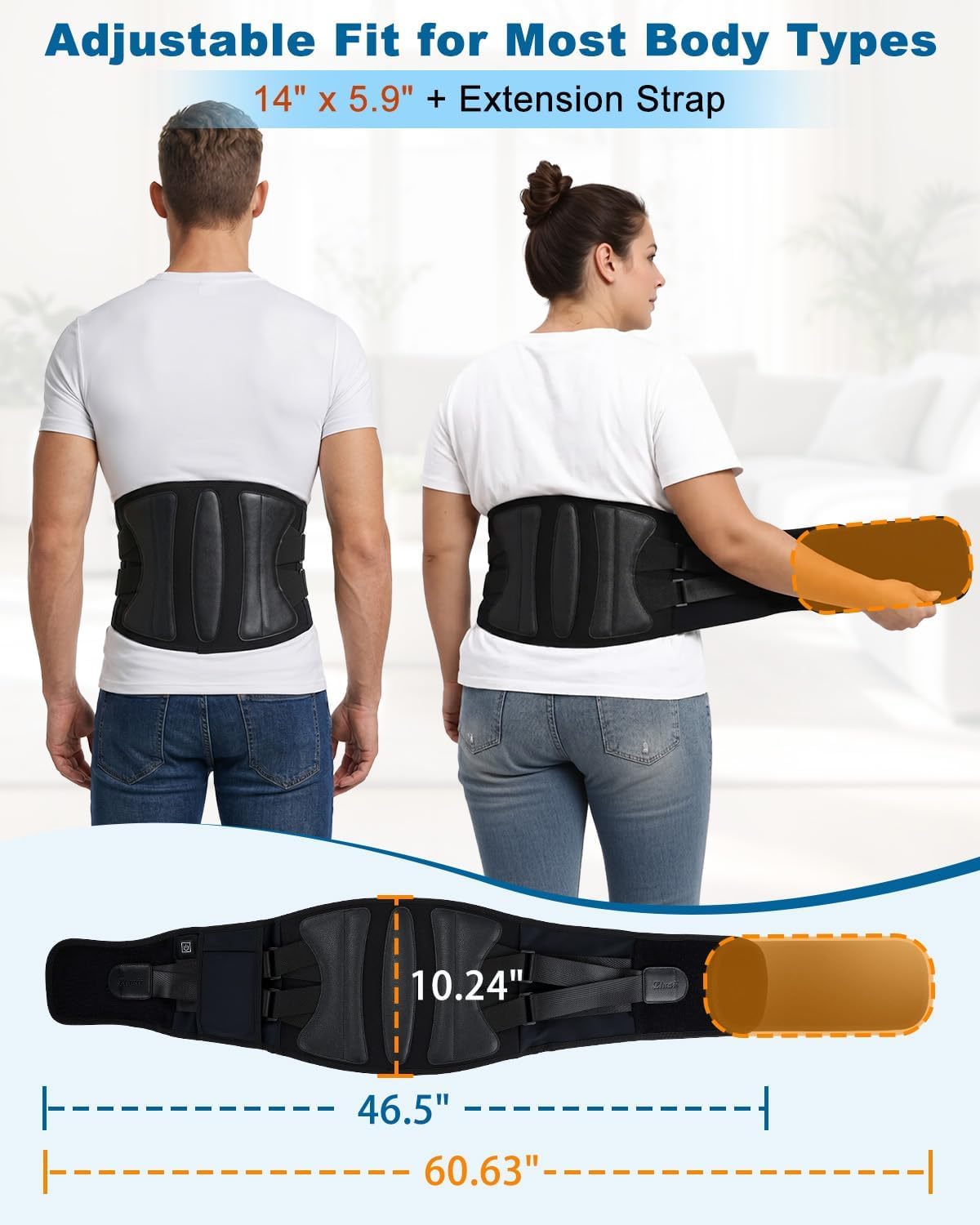 Cordless Heating Pad for Back Pain & Period Cramps, Portable Back Heating Pad Belt Heated Back Brace Rechargeable Wireless Support, 3 Heat & Auto Shut Off, Gifts for Father Dad Men Women