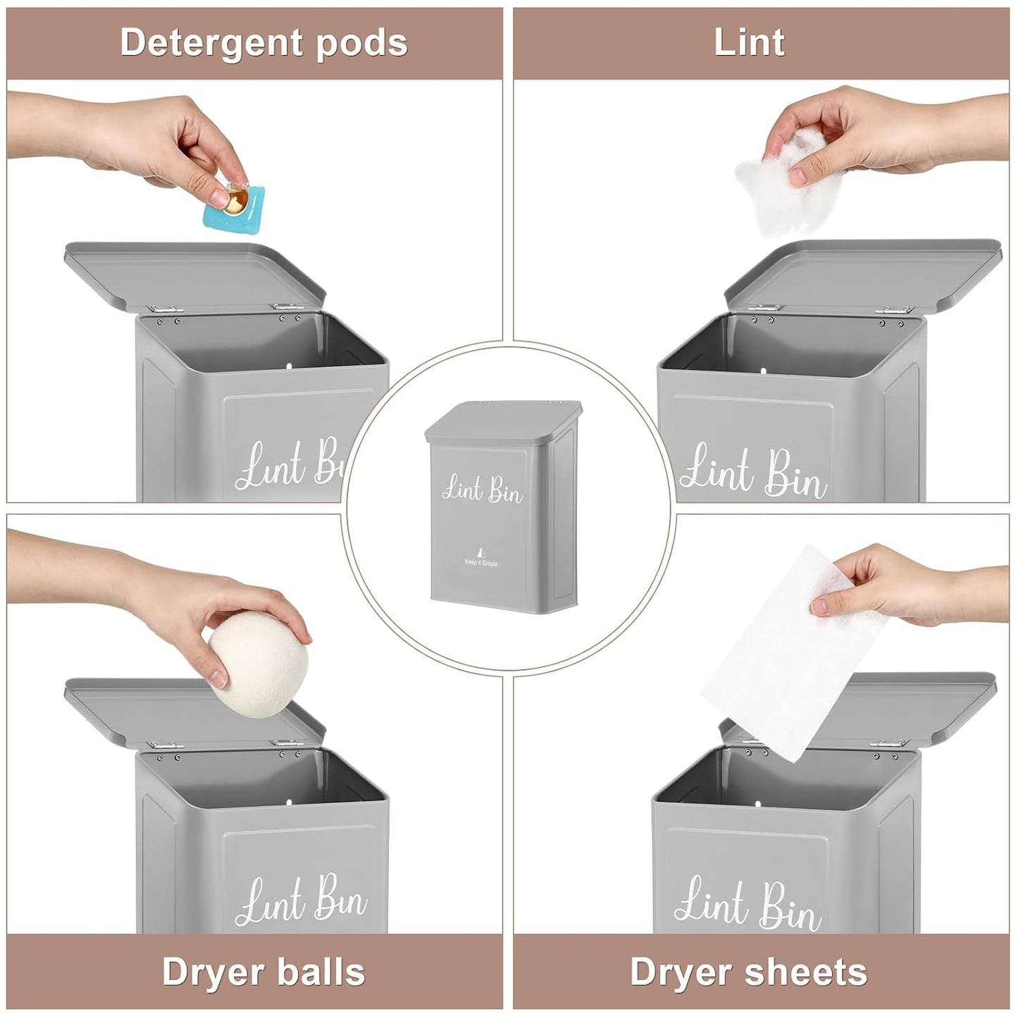 SUBEKYU Magnetic Lint Bin for Laundry Room Organization and Storage,White | Wall Mounted Metal Lint Box Holder Trash Can with Lid for Dryer,Lint Basket for Laundry Room Decor
