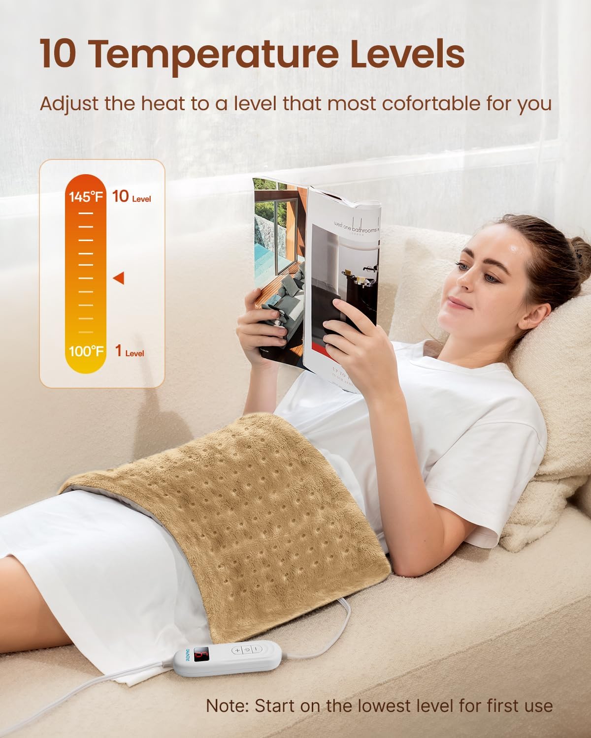 RENPHO Electric Heating Pad for Back with 10 Heat Levels, FSA Eligible HSA | Fit for Neck, Shoulder, Knee, Arm & Leg, Birthday Gift for Women, Men, Mom & Dad, HSA Approved, ETL Certified, 12 x 24", Gray