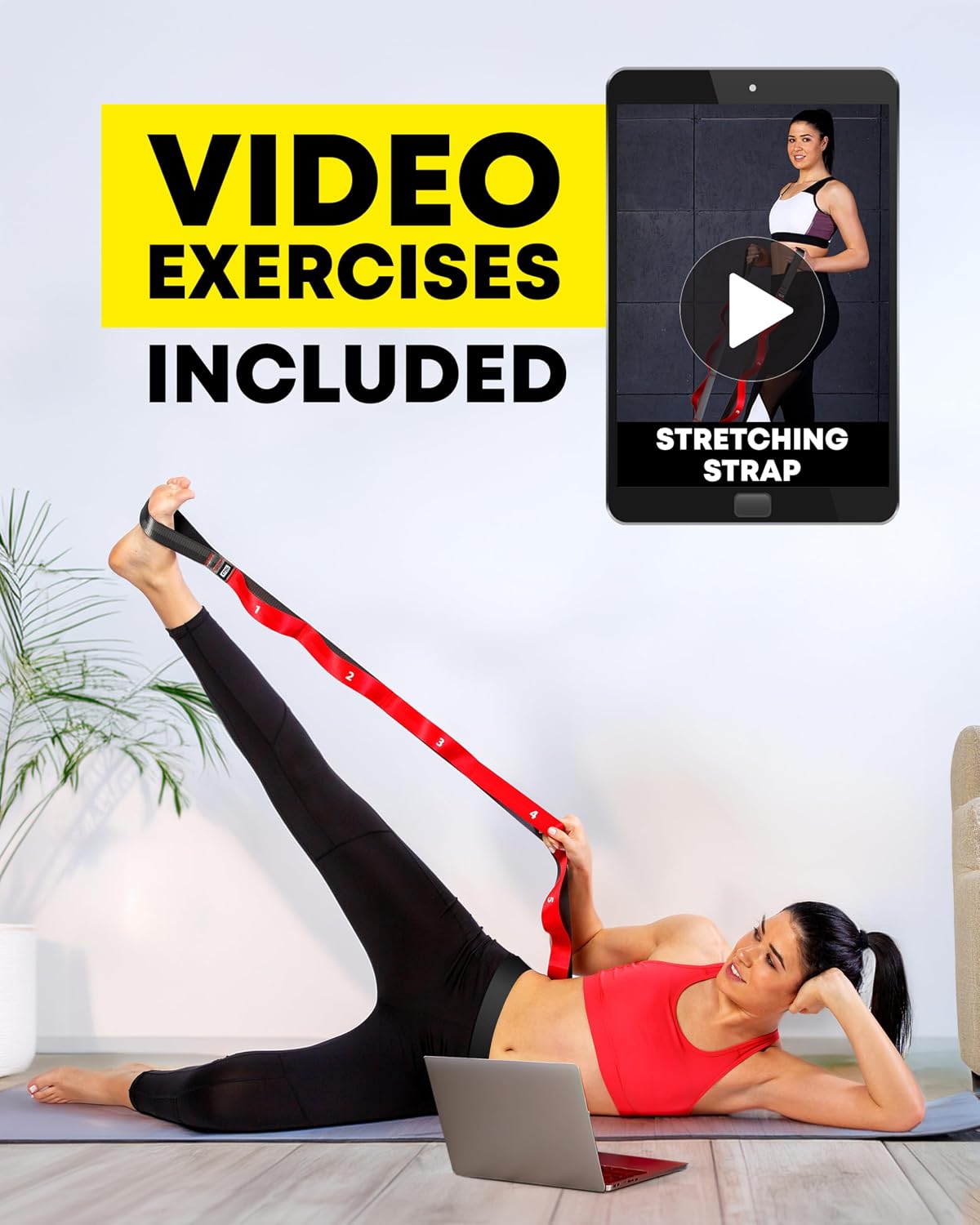 Stretching Strap with Loops - Non Elastic Stretch Band for Physical Therapy, Yoga Strap for Stretching Equipment, Stretch Bands for Exercise and Flexibility - Fascia, Hamstring and Leg Stretcher Belt