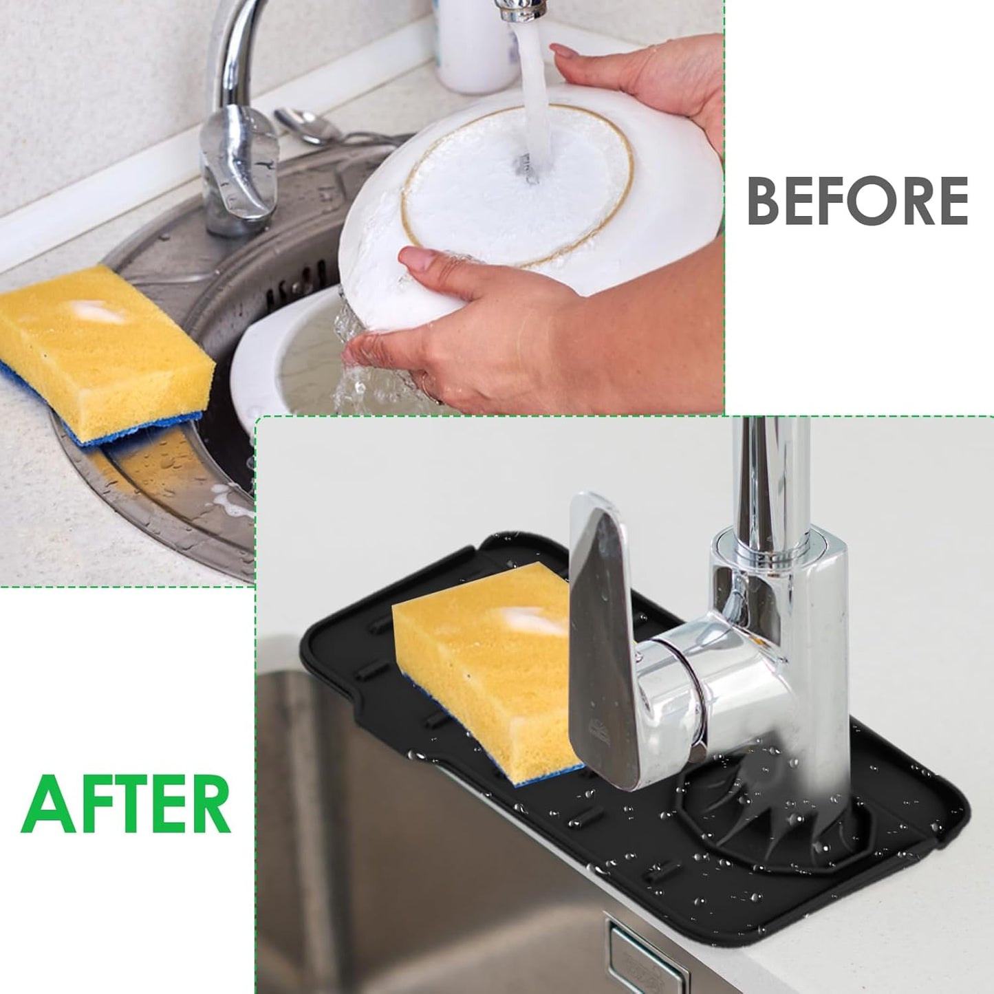 Dimeho Sink Faucet Splash Guard Mat Silicone Soap Dish Pad Faucet Handle Drip Catch Sponge Holder Sink Protector Trays for Bathroom Kitchen Countertop Gadgets Accessories