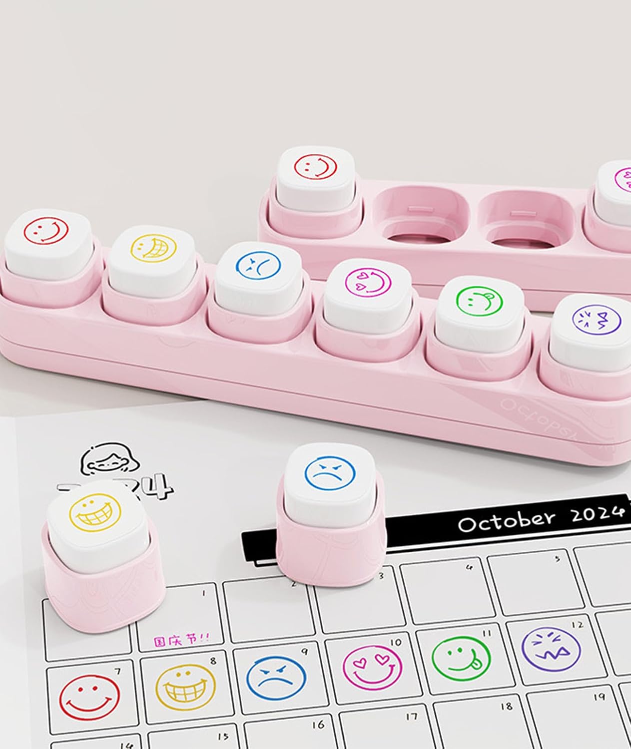 6-in-1 Pre Self-Inking Planner Stamp Set - Portable Emoticon Weather Themes Stamps with Storage Case for Bullet Journal, Scrapbooking, Travel, Daily Planning -100mm x 15mm (Quick-Dry Ink, 2pcs)