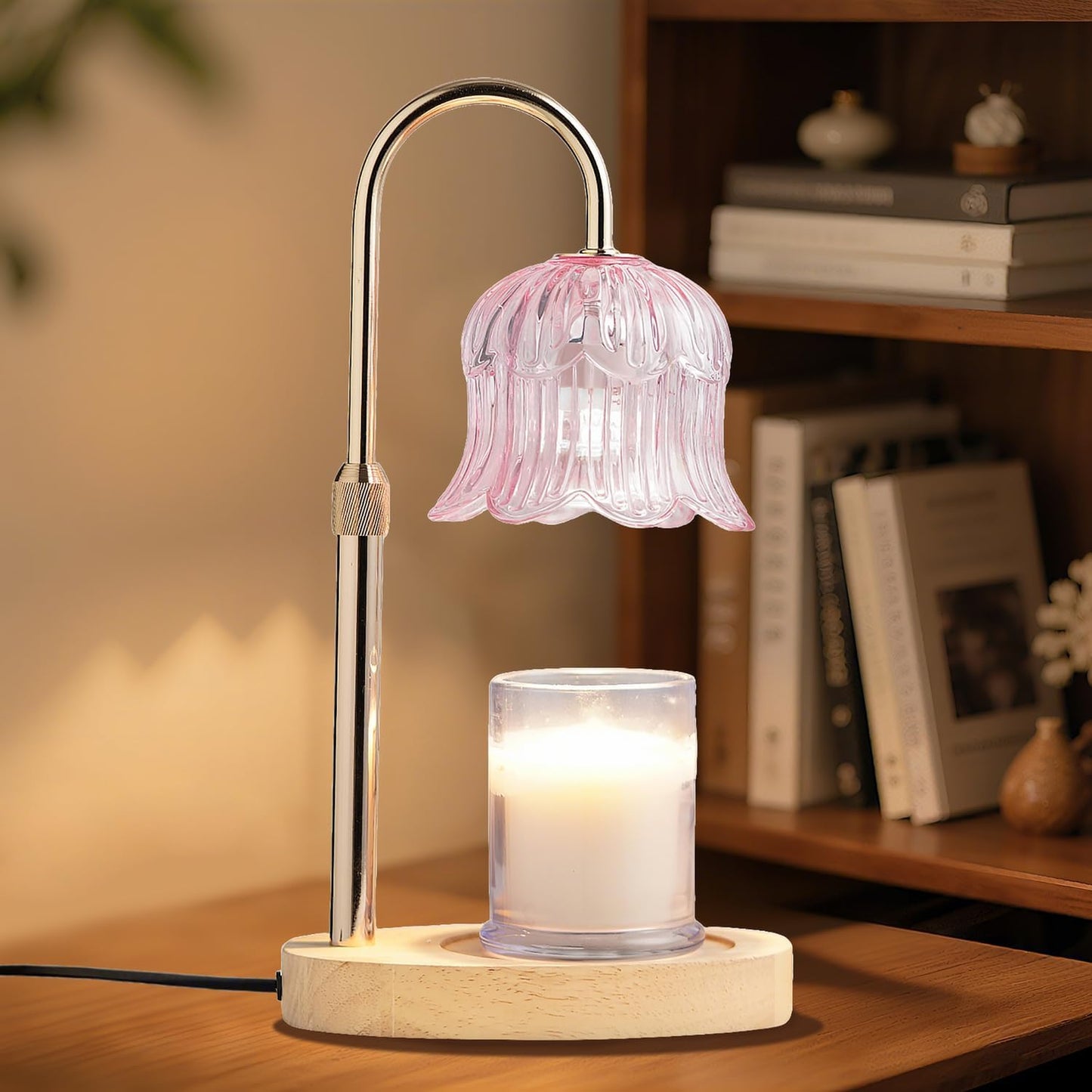 CRMILL Candle Warmer Lamp with Timer: Adjustable Dimmable Height Adjustable Warming - Flower Shape Wax Lamp Jar Candles No Flame Modern Home Decor Table Lights - Home Living Bedroom