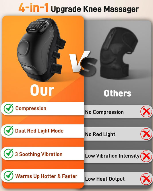 Knee Massager with Heat and Red Light Therapy : 4-in-1 Compression Massage with 14 Chambers & Vibration for Pain Relief, Cordless Home Office Use for Seniors and Active Adults, 5000mAh