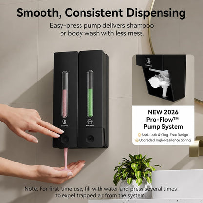 Shampoo and Conditioner Dispenser - Wall-Mounted 3-Chamber Shower Soap Dispenser, No-Drill, 1200ML Capacity, for Bathroom & Hotel