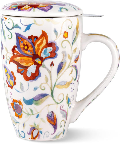 GBhome Tea Mug with Infuser and Lid,18 oz Loose Leaf Tea Cup with Steeper