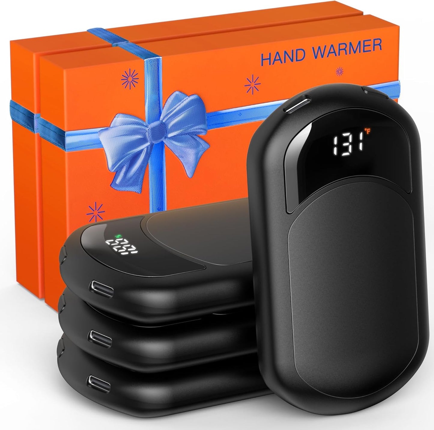 Electric Hand Warmers Rechargeable, 104–131°F with Temp & Battery Display, 3 Heat Levels, Fast Heating, Smart Temp Control, Pocket-Size, Fits in Gloves, Gifts for Women & Men