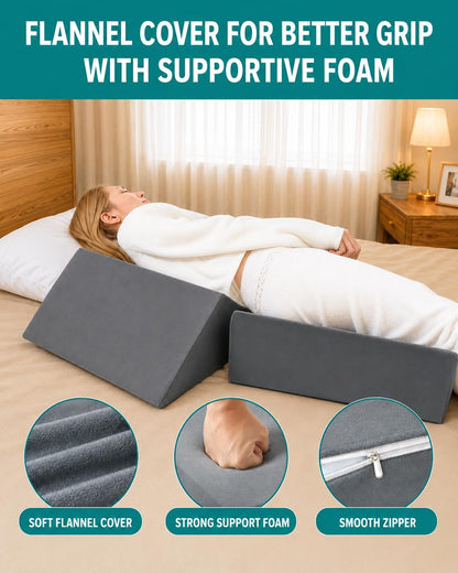 Positioning Wedge Pillow Set, 3-Piece Bed Wedge and Body Positioner for Adults, High-Resilience Foam Support Pillows for Side Sleeping, Knee Elevation, Elderly Care, Recovery, Home Care