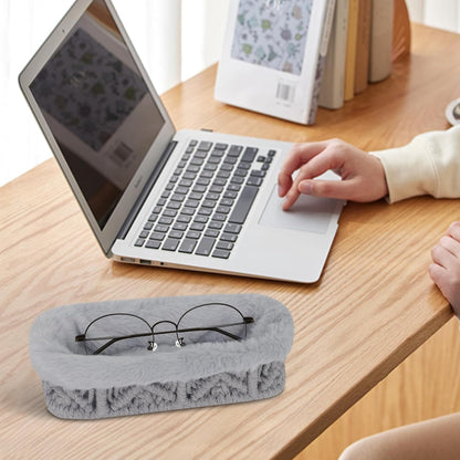 Glasses Holder, Anti-scratch Plush Lined Eyeglass Holder Stand | Oval Eye-glasses Storage Organizer Case for Nightstand, Office Desk, Bedside Table, Beige