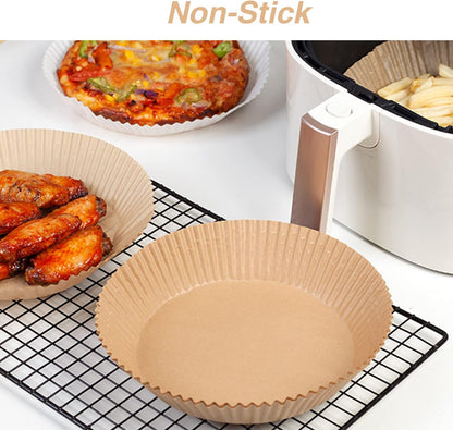 Ailun 100PCS Air Fryer Paper Liners 8 Inch,for 5-8 QT Air Fryer | Oil Resistant, Disposable Food Grade, Free of Bleach Paper, Round, Non-Stick Parchment Paper, Baking, Roasting, Microwave