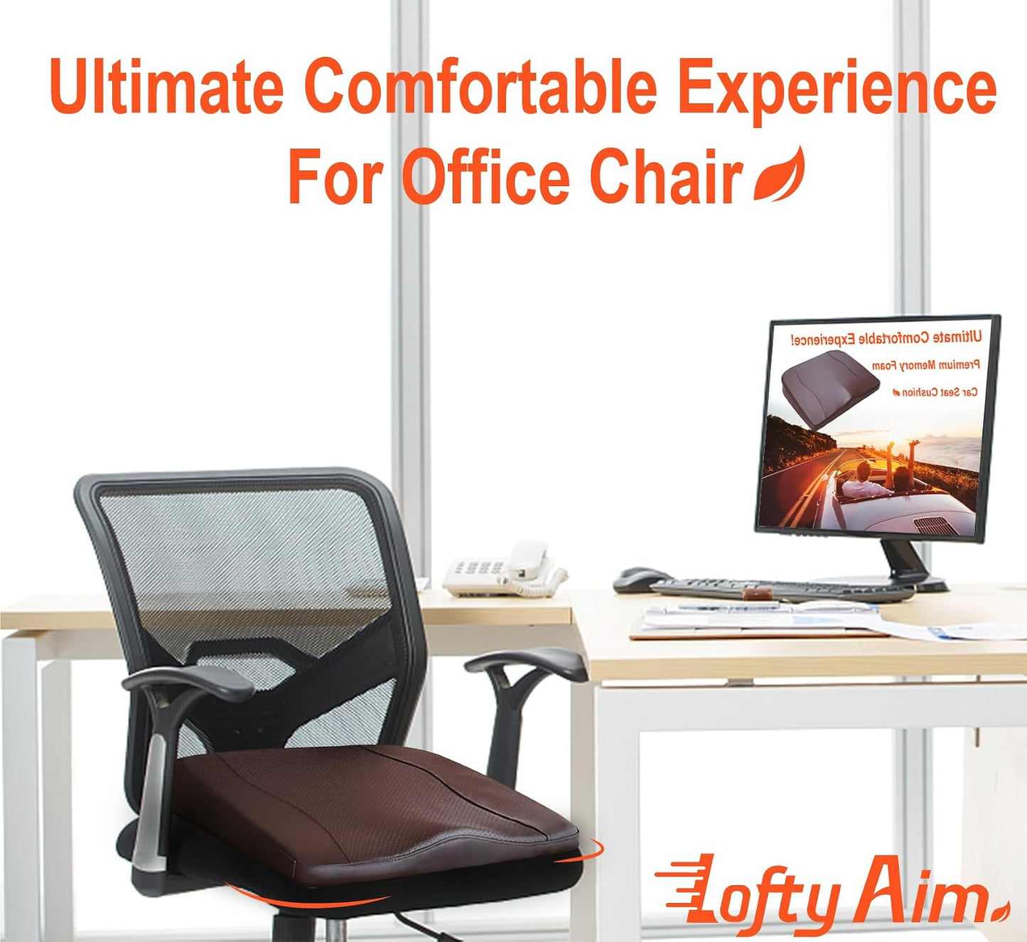Lofty Aim Car Seat Cushion, Memory Foam Car Seat Cushions for Long Driving | Comfy Car Seat Pillow for Pain Relief, Driver Seat Cushion Adds Height, Butt Cushion for Car, Truck, Office Chair, Black