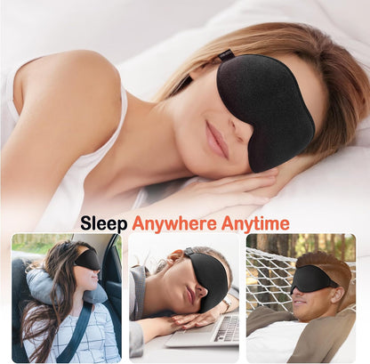 LitBear Sleep Mask for Side Sleeper Women Men, Eye Mask for Sleeping | Light Blocking 3D Contoured Sleeping Mask, Soft Breathable Sleep Eye Mask with Adjustable Elastic Strap for Travel, Black