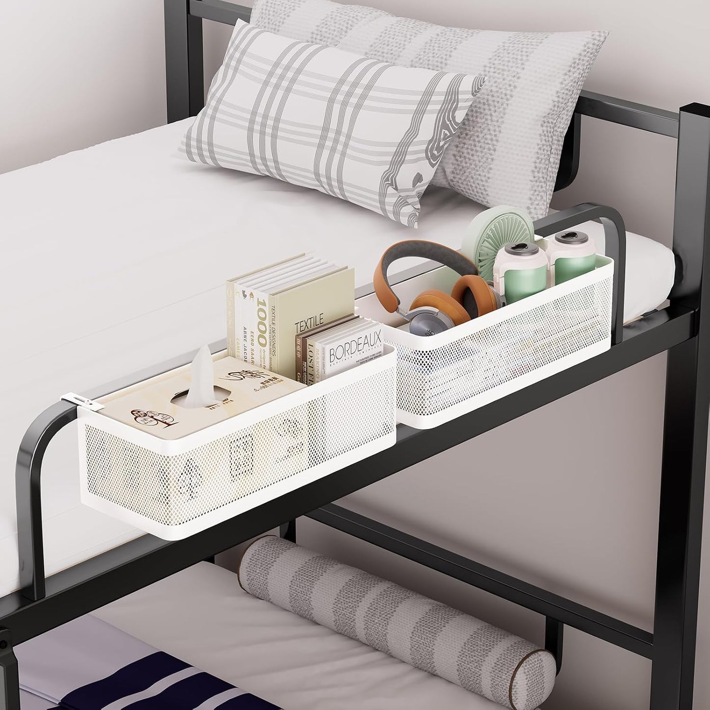 Bedside Caddy Shelf for Bunk Bed & Dorm, Adjustable Bunk Bed Caddy Holder for Top Bunk, Rails, Cribs, Bedside Shelf Organizer for Phone/Books/Drinks (Black, L(L11in*W4.9in*H3.93in))