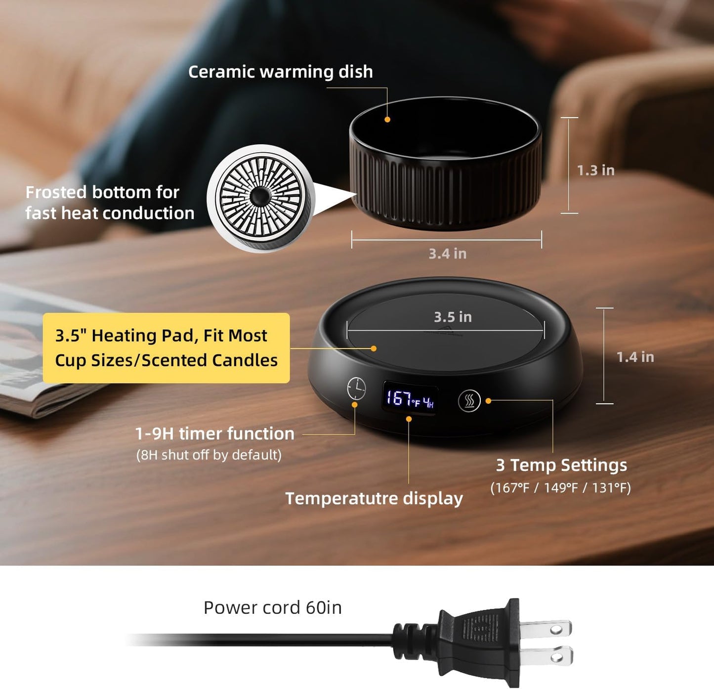 Coffee Mug Warmer for Desk Timer Candle Warmer Lamp Scented Wax Melt Melter | Smart Heated Electric Tea Coffee Cup Candle Wax Melter Warmer Plate for Home Office, 1-9H Auto Shut Off, Coffee Lover Gifts