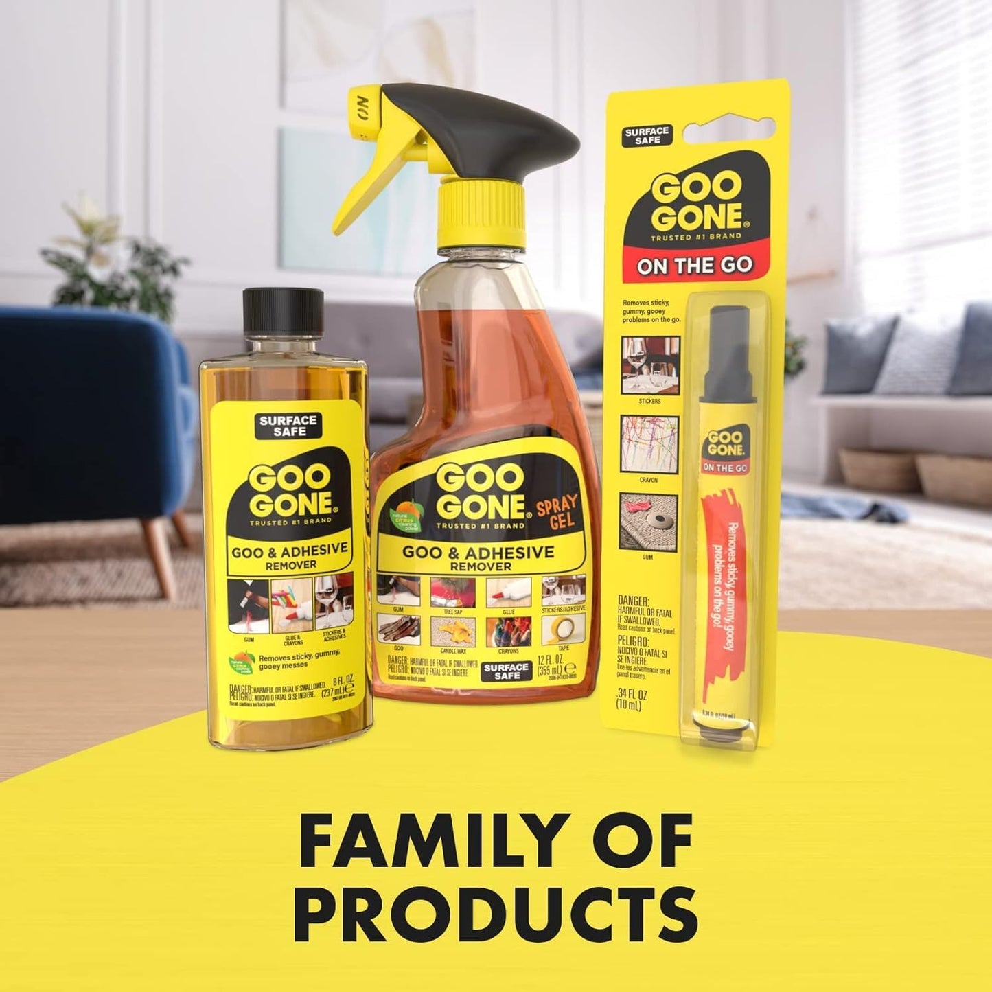 Goo Gone Adhesive Remover Spray Gel 12 Oz with Scraper, Surface Safe | Citrus Cleaning Power for Hard Surfaces, Carpet & Fabric, Removes Glue, Stickers, Tape Residue, Grease, Gum & Wax, Drip Free