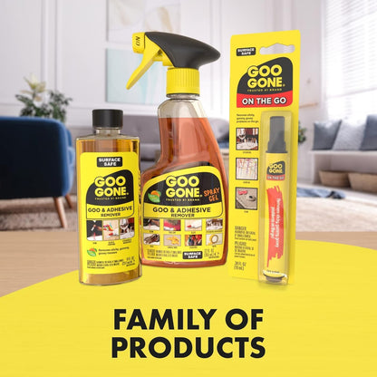 Goo Gone Adhesive Remover Spray Gel 12 Oz with Scraper, Surface Safe | Citrus Cleaning Power for Hard Surfaces, Carpet & Fabric, Removes Glue, Stickers, Tape Residue, Grease, Gum & Wax, Drip Free