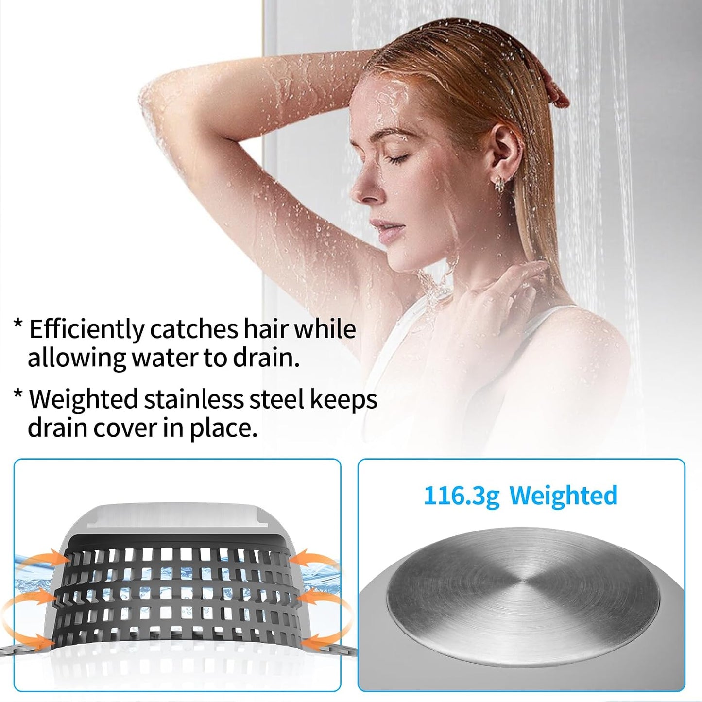 Aluvor Shower Drain Hair Catcher Bathtub Drain Cover Sink Drain Protector | Bathroom Sink & Bathtub Drain Strainer for Pop-Up & Regular Drains, Silver Grey