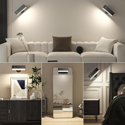 Wireless Wall Sconces 2 Pack, Rechargeable Reading Light for Bed Dimmable | Battery Operated Wireless Wall Light for Bedroom Adjustable Brightness Magnetic 360° Rotation Indoor Black or White