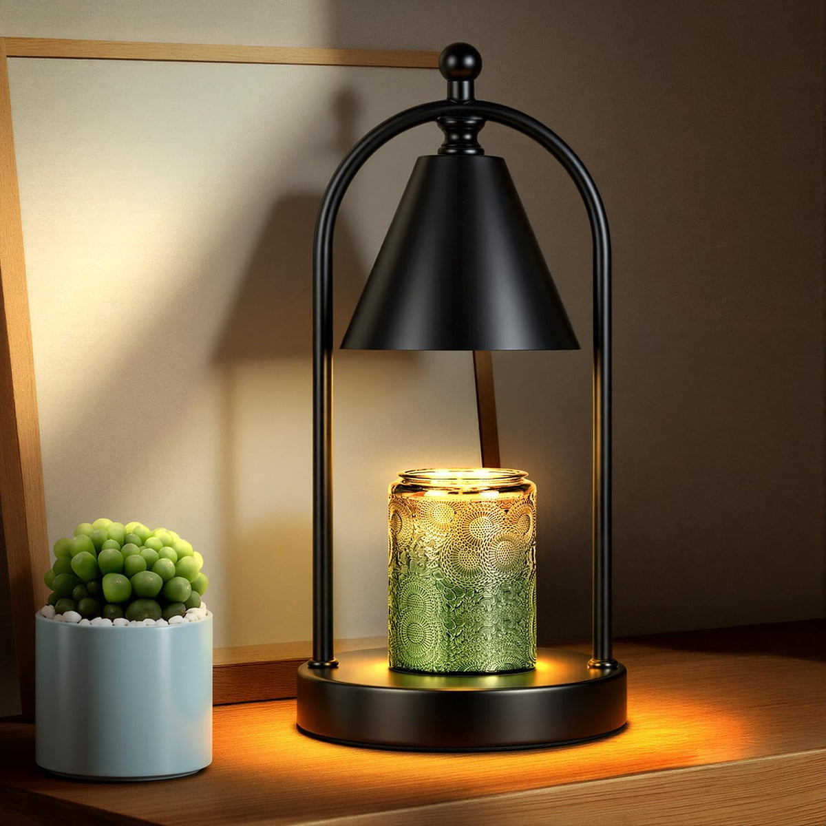 Candle Warmer Lamp with Timer, Electric Black Candle Warming Light for Bedroom, Dimmable Wax Melts Warmer for Home Decor Beside Lamp Gifts for Women (2 Bulbs Included)