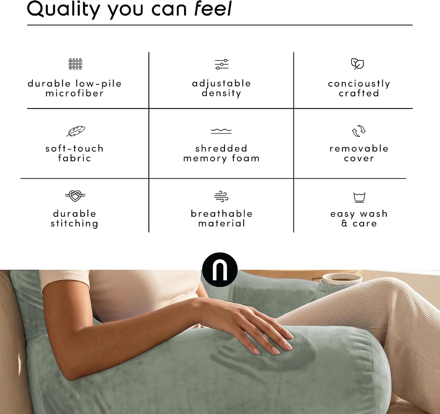 Nestl Reading Pillow with Shredded Memory Foam, Designed for Sitting Up in Bed and Couch, Back and Arms Adjustable Support for Adult & Teens Backrest Pillows for Reading, with Washable Cover Dark Grey