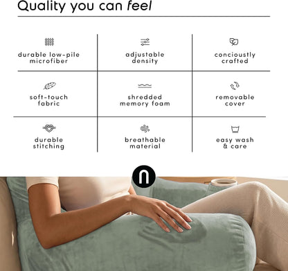 Nestl Reading Pillow with Shredded Memory Foam, Designed for Sitting Up in Bed and Couch, Back and Arms Adjustable Support for Adult & Teens Backrest Pillows for Reading, with Washable Cover Dark Grey