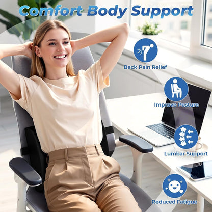 Lumbar Support Pillow, Ergonomic Back Cushion for Office Chair, Black/Large | Memory Foam Back Pillow with Adjustable Strap for Long-Hour Sitting , Gaming Chair, Back Support for Pain Relief
