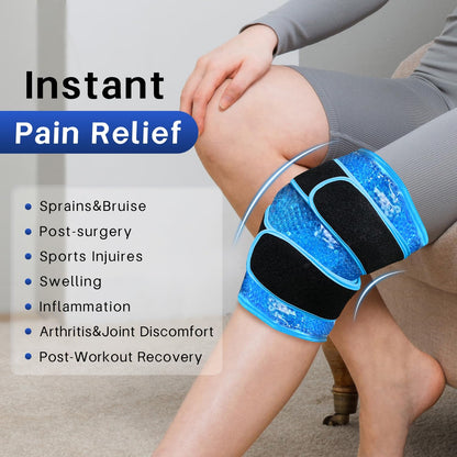 Knee Ice Pack Wrap for Pain Relief Reusable Gel Ice Wrap for Leg Injuries Swelling Knee Replacement Post-Surgery Recovery Adjustable Cold Compression Therapy Wrap for Arthritis