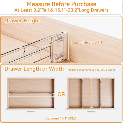 8 Pack 3.2 Inch Shallow Acrylic Drawer Dividers for Clothes -Expandable from 15-21''- Adjustable Drawer Dividers for Baby Clothing,Sock,Underwear,Clear in Drawer Separators for Dresser,Kitchen