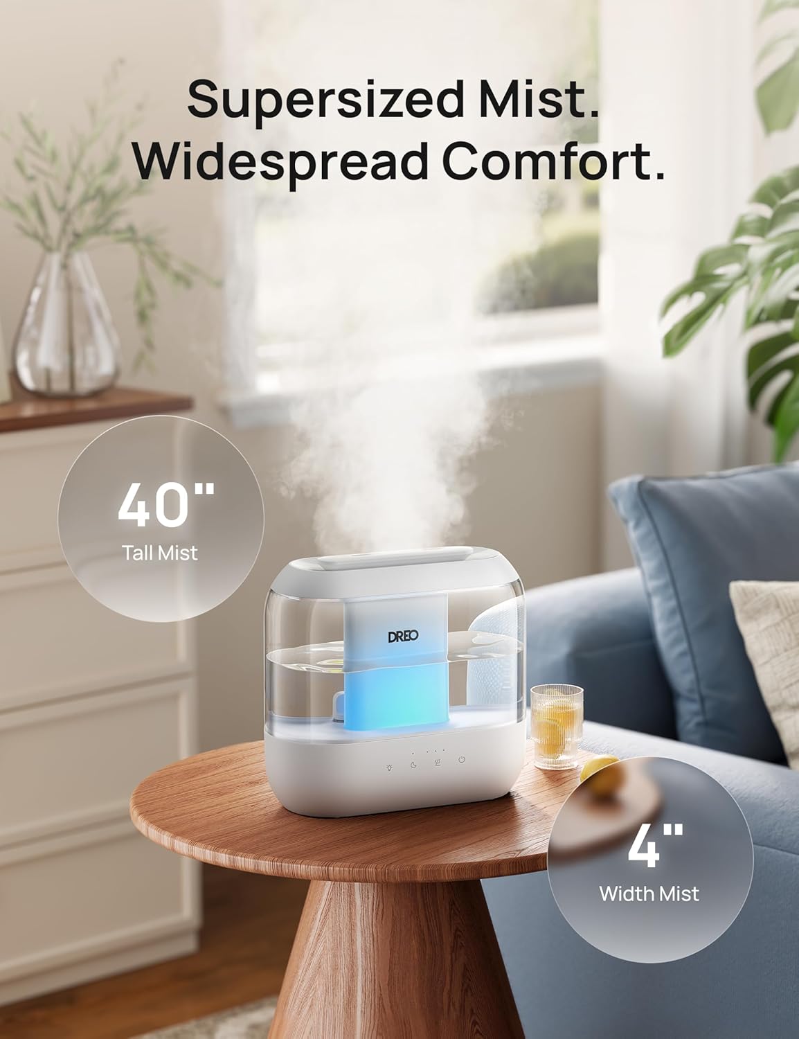DREO 4L Humidifiers for Bedroom, 36H Runtime, 28 dB Quiet, HM311 | Easy to Refill & Clean, BPA-Free, Nightlight, Supersized Air Humidifiers for Large Room, Baby Nurseries, Plants, Indoor