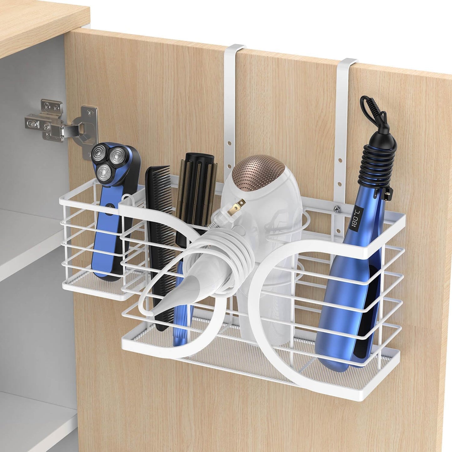 Hair Dryer Holder 3 in 1 Hair Tool Organizer - Blow Dryer Holder | Djustable Height Wall Mounted/Cabinet Door Bathroom Organizer Under Sink for Hair Dryer, Flat Irons, Curling Wands