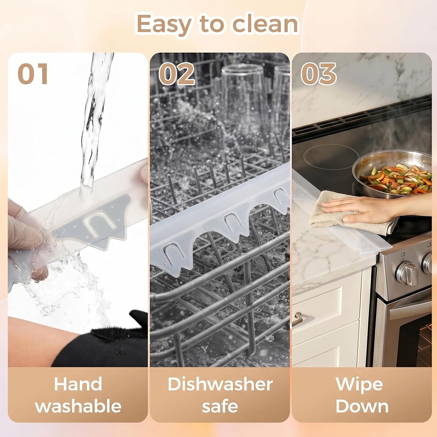 Silicone Stove Gap Covers with Stainless Steel, Oven Gap Filler Seals Gaps Between Stovetop and Counter, Stove Gap Guards Range Trim Kit, Easy to Clean Stove Gap Guard (Black 2 Pack,25")