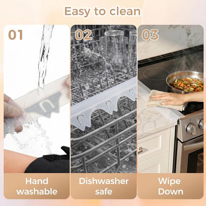 Silicone Stove Gap Covers with Stainless Steel, Oven Gap Filler Seals Gaps Between Stovetop and Counter, Stove Gap Guards Range Trim Kit, Easy to Clean Stove Gap Guard (Black 2 Pack,25")