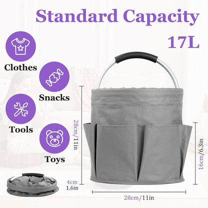 17L Cleaning Caddy with Handle and 6 Pockets, Foldable Cleaning Supply Caddy, Portable Shower Caddy in 600D Oxford Fabric, Multifunctional Storage Basket for Camping, Gardening, Black