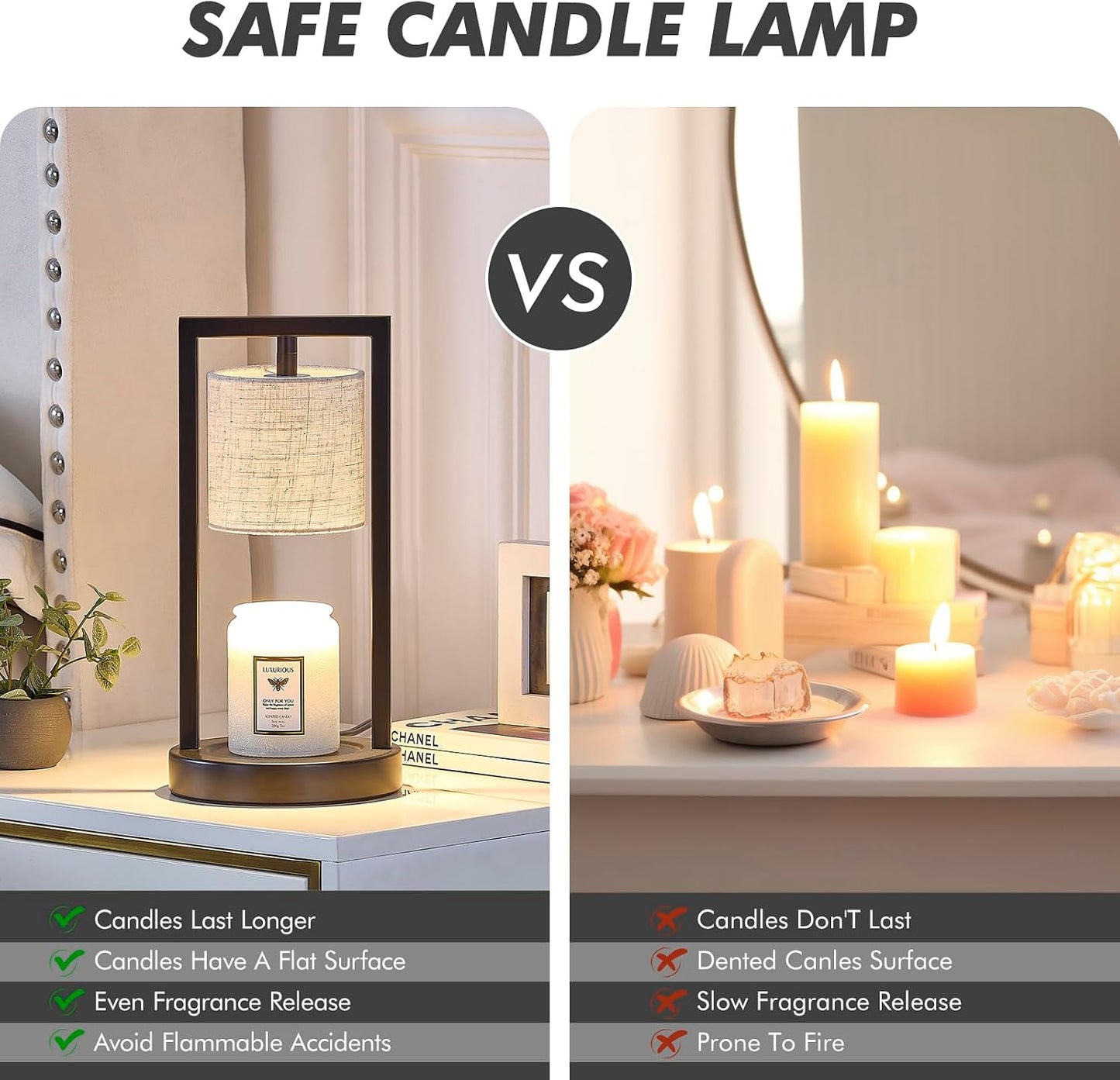 Candle Warmer Lamp with Timer, Black Candle Lamps Linen Fabric Shade, 3-Level Dimmable Candle Warming Wax Melt Warmer for Scented Wax, 50W Electric Warmer Lamp for Women Home Decor (2 Bulbs Included)