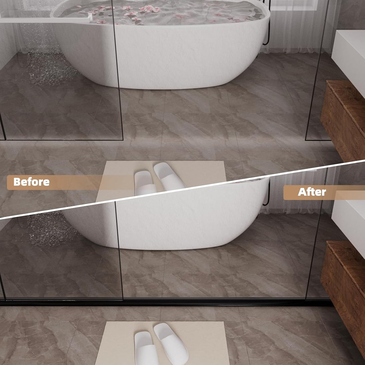 39” Transparent Shower Threshold Water Dam Stopper for Dry Wet Separation | Self Adhesive Collapsible Walk in Shower Splash Guard Seal Strip,Silicone Sink Edge Water Barrier for Bathroom,Kitchen