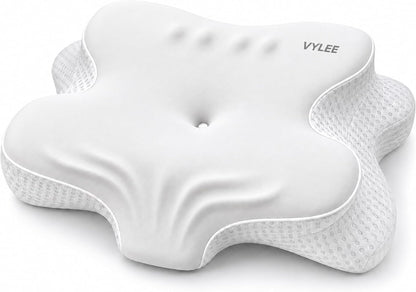 VYLEE Cervical Neck Pillow for Pain Relief, Ergonomic Memory Foam Pillow for Neck Support, Cooling Contour Orthopedic Pillow for Side, Back & Stomach Sleepers | Ergonomic contour pillow supports proper neck alignment for side, back & stomach sleepers