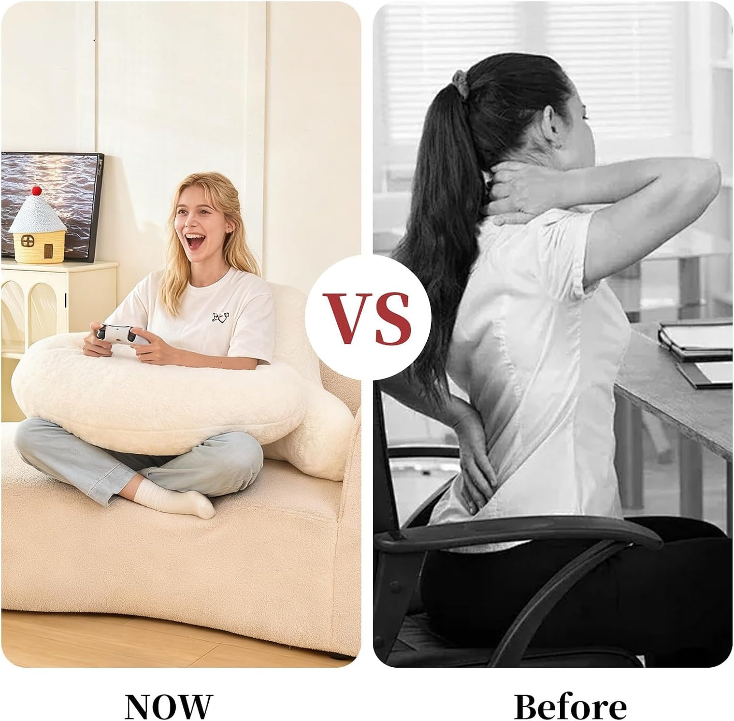 Reading Pillow with Arms for Sitting in Bed,Backrest,White Flannel,M | 17" Backrest Supports Back for College Students,Elbows & Forearms for Dorm Reading,Gaming,Watching TV