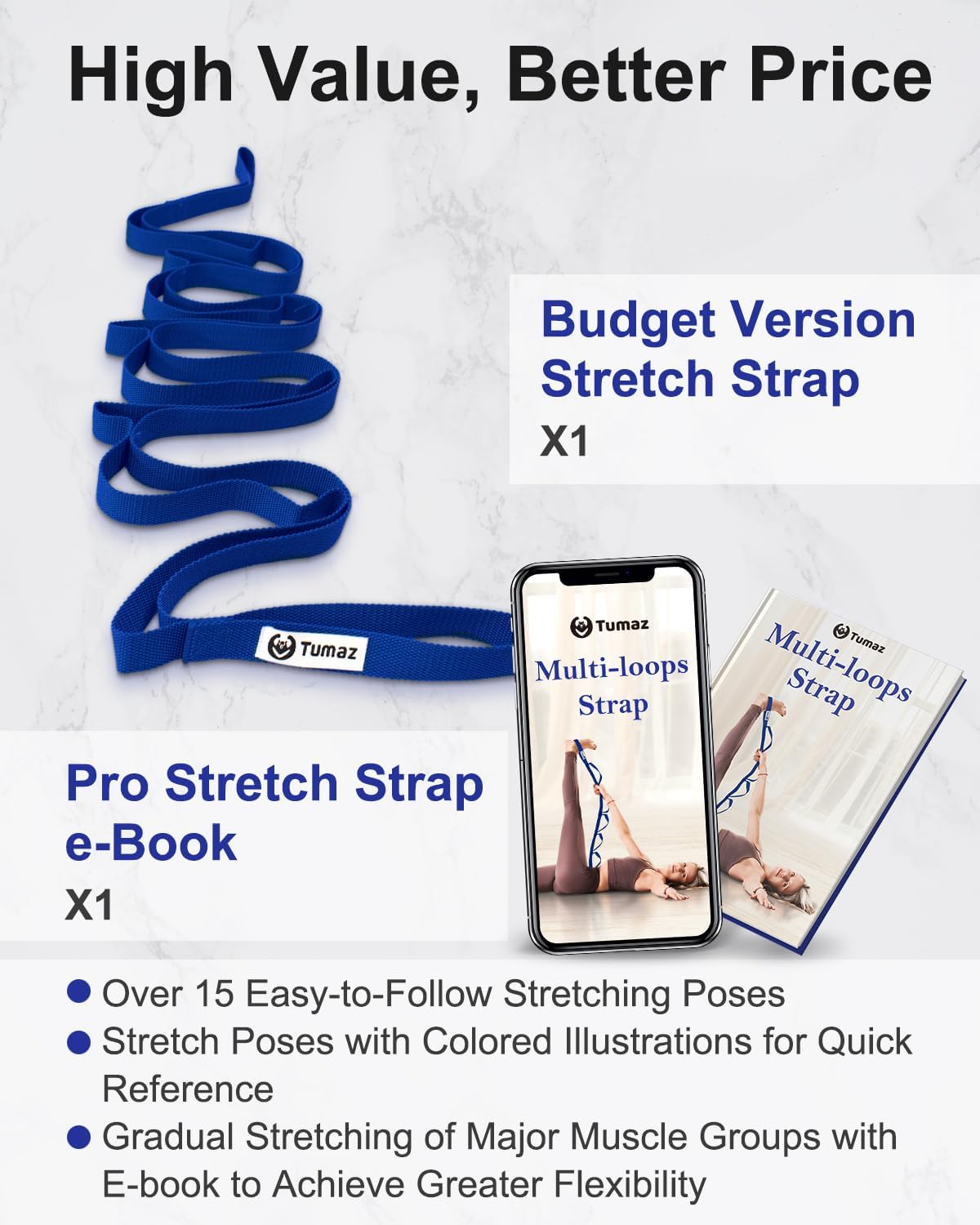 Stretching Strap, 10-Loop Non-Elastic Yoga Strap | Designed for stretching, yoga, Pilates and rehab with 10 loops, durable webbing and a longer 79-inch design