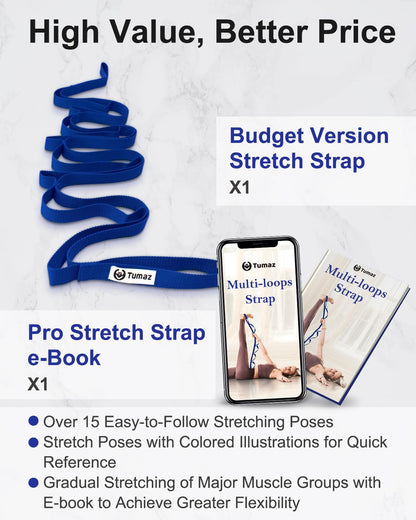 Stretching Strap, 10-Loop Non-Elastic Yoga Strap | Designed for stretching, yoga, Pilates and rehab with 10 loops, durable webbing and a longer 79-inch design