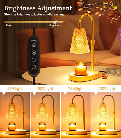 Candle Warmer Lamp Electric Timer - Candles Wax Warmers Glass Lamps for Jar Candles Burner No Flame Scented Melting Warming Lantern Adjustable Height Dimmable Light with 2 Bulb for Home Living Bedroom