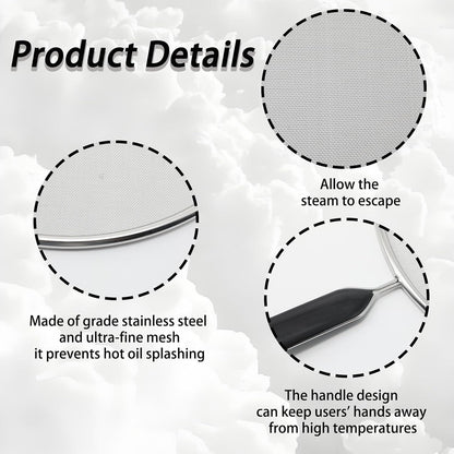 3 Pcs Splatter Screen for Frying Pan with Silicone Handle (9.8", 11.4", 13"), Stainless Steel Grease Splatter Guard for Kitchen Frying Pan Cooking to Prevent Oil Splatters