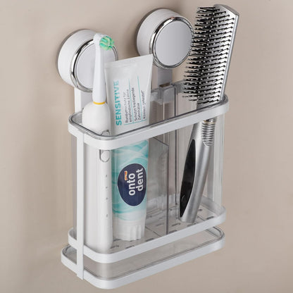 Toothbrush Holders with Drain Tray, Hanging Toothbrush and Toothpaste Holder Organizer Bathroom Caddy Countertop for Toothpaste, Razors, Electric Toothbrush - Clear | Detachable, Easy to Clean, Bathroom Organizer for Electric Toothbrush, Razors
