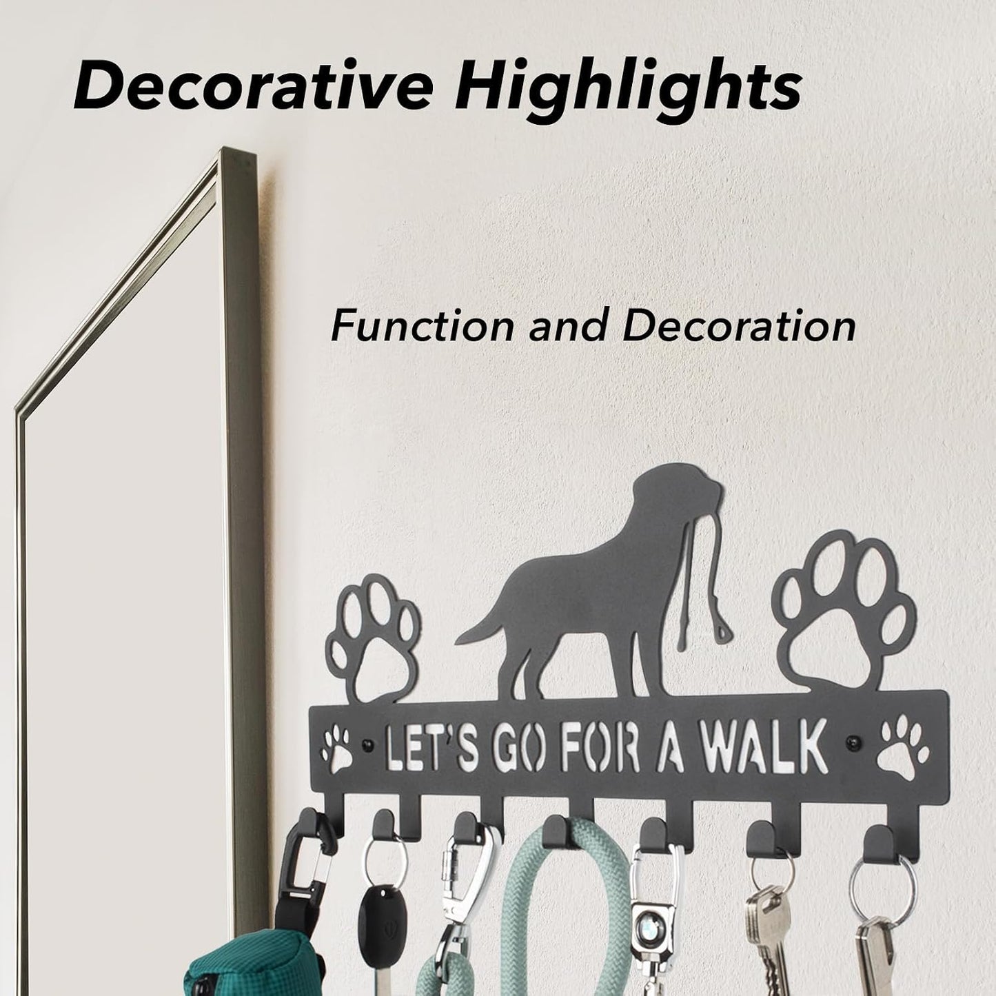 Iron Dog Leash Holder for Wall with 5-Hooks, Doorway Dog Hooks, Dog Accessory Holder
