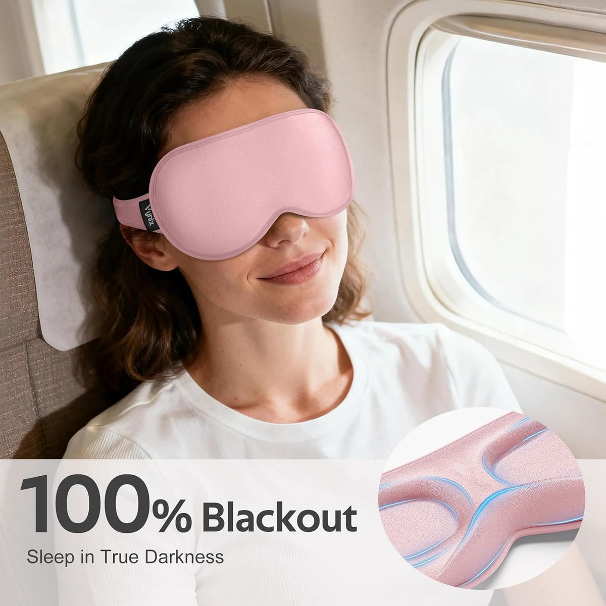 Vynix® Sleep Mask for Men Women - 100% Blackout Eye Masks for Sleep - 3D Soft Sleeping Mask for Side Sleepers - Zero Pressure Lash Extensions Eye Cover Shade for Airplane Travel Essentials, Black