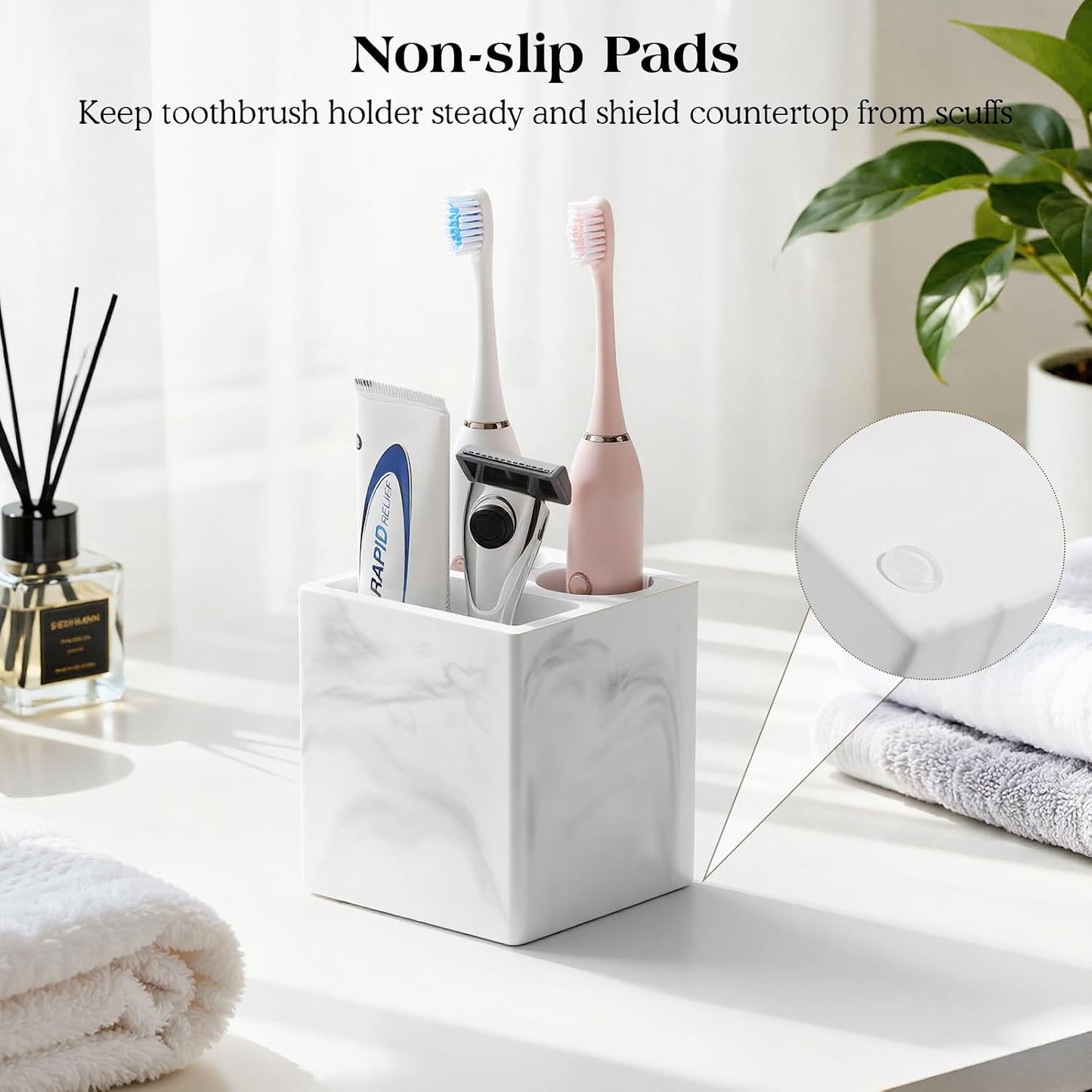Luxspire Diatomite Toothbrush Holder, 2 Slots, Marble White | Fast Drying, Diatomaceous Earth, Electric Tooth Brush and Toothpaste Organizer, For Bathroom Kitchen Vanity Countertop
