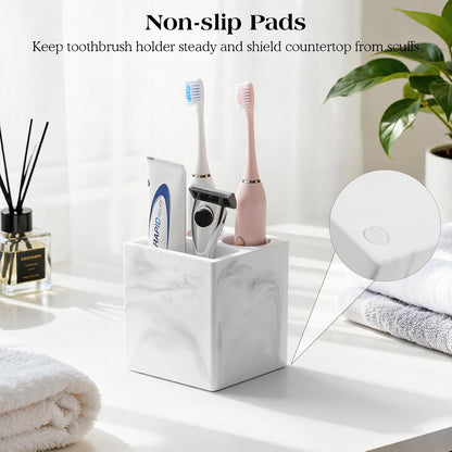 Luxspire Diatomite Toothbrush Holder, 2 Slots, Marble White | Fast Drying, Diatomaceous Earth, Electric Tooth Brush and Toothpaste Organizer, For Bathroom Kitchen Vanity Countertop